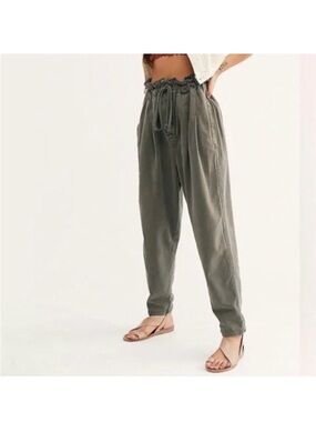 Free People Olive Green Paperbag Waist Straight Leg Pants